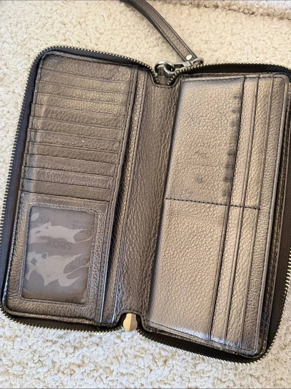 Michael Kors Metallic Pewter Zip Wristlet Wallet